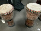 Pair Wood Senegalese Djembe Hand Drum Rope-tuned Natural Skin Head Carved Base