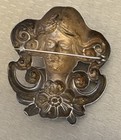 Antique Art Nouveau Sterling Silver Repousse Woman Face Brooch 1900 Original
