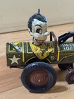 Vintage 1940s  Marx Tin Litho Wind Up Army Jolly Joe Crazy Car Jeep Toy Usa