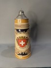 Vintage Original King Lidded Beer Stein W  Switzerland Crest 700ml