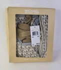 New   Boxed Michael Kors Logo Scarf Hat Glove Set Light  Camel Cream