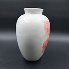 Vintage Porcelain Vase Pink Rose Floral 8  Tall Glossy Finish White Base 1930s