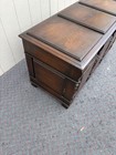 67754 Vintage Dark Oak Trunk With Carved Details And Panel Design