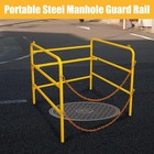 Steel Manhole Guard Rail 24 x36  Collapsible Safety Barrier With Chains Yellow