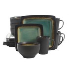 16-piece Square Stoneware Dinnerware Set  Turquoise  Plates Bowls Mugs Dishes