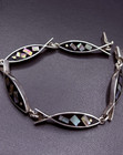 Mexico 925 Silver  Vintage Abalone   Black Onyx Ichthys Fish Bracelet