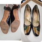 Valley Shoes Vintage 1950s 60s Colorblock Leather Closed Square Toe Heels Sz 8 5