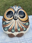 Vntg Mexican Folk Art Tonala Owl Pottery  Hand Painted Signed 3 5    Green Brown