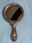 Antique Sterling Silver  1151  Vanity Hand Mirror Art Nouveau Repousse Flower