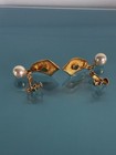 Vintage Style Gold Tone Clip On Earrings Faux Pearl Rhinestone Dangle Japan