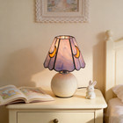 Vintage Purple Moon Mushroom Stained Glass Table Lamp Bedside Night Light Decor