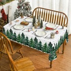 Christmas Tablecloth 60  84 Inch Rectangular  Christmas Pine Tree Snow Washabl   