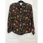 Paolo Santini Vintage Silk Alphabet Blouse Black Colorful Novelty Teacher Art 8