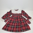 Vintage Polly Flinders Hand Smocked Red Plaid Waist Tied Dress Girls Size 6