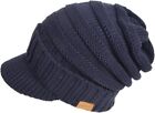 Mens Womens Thick Fleece Lined Knit Newsboy Cap Slouch Beanie Hat With Visor