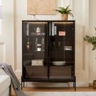 51 2   Tall Lighted Display Cabinet With Tempered Glass Door  Metal Legs Walnut 