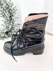 Stuart Weitzman Black Croc Embossed Leather Combat Boots Size 9
