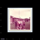 Old Vintage Square Color Photo Men Women Boys In Yard Outside House Snapshot