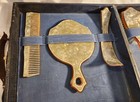 Vintage Green Marble Vanity Set Brush Mirror Comb Travel Case File Hook 