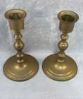Pair Of Vintage Brass Taper Candlestick Holders 5    Tall Aged Patina