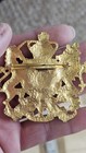 Vintage England Metal Emblem Gold Tone Brooch Pin Lion Unicorn 
