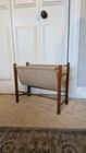 Vintage 60s Mid Century Modern Danish Designer Teak And Canvas Magazine Rack