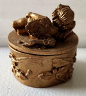 Vintage Angel Cherub Trinket pill Box Golden Tone Unique Design
