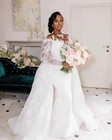 Mermaid Wedding Dresses With Detachable Train Lace Applique Corset  Bridal Gowns