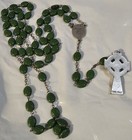Vintage St  Patrick Rosary Green Shamrock Glass Beads Marked Italy Jwl-0433