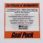 2-28-26 Jamie Drysdale Philadelphia Flyers Vs Bruins Nhl Game Used Gwg Goal Puck
