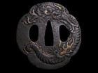Hizen Tsuba Powerful Unryu Dragon Inlay Mokko Japanese Sword Guard Edo Antique