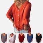 Ladies Button Down Baggy Shirts Tops Womens Casual Loose Batwing Sleeve Blouse- 