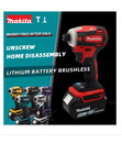 Makita Drill Dtd173 White Cordless Impact Driver 18v Brushless Motor Electric