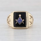 Onyx Masonic Signet Ring 10k Gold Size 10 Blue Lodge Square Compass