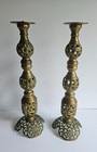 Pair Of Brass Candle Holders 14  Pillar Filigree Ornate Pierced Design