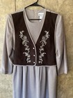 Vintage Cottagecore Prairie Dress Size 12 Brown Embroidered Vest Midi Folk Boho