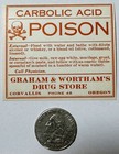 Antique 1910s Carbolic Acid Poison Label     Graham   Wortham s  Corvallis Or