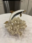 Dolphin Crystal Clear Glass On Faux Coral Mount Gold Trim Preowned