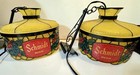 Nice Pair Faux Stained Glass Schmidt Beer Hanging Lights Vintage 80   s W brackets