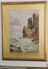 Arthur Suker Antique Watercolor Cornwall Seascape Cliffs Surf Signed British