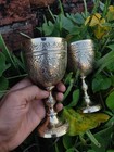 Vintage Silver Brass Goblet Set  Hand Engraved Indian Chalice 