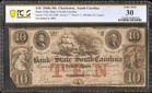 1852  10 Bill South Carolina Bank Note Large Currency Old Paper Money Pcgs 30