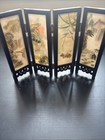 Asian 4 Panel Folding Screen Art Table Top Wall Hanging Shell Art Birds