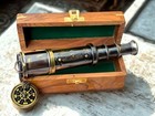 Brass Pirate Spyglass Telescope W  Compass   Wooden Box Nautical Decor Gift