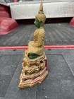 Gold And Green Seated Buddha Statue Ornate Base Buddhist Collectible