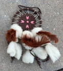Vintage Native American Small Dream Catcher Wool Fur Feathers 9 Inches