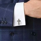 Cross Shirt Cufflinks Gift For Men s 14k White Gold Plated 925 Sterling Silver