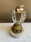 Vintage Evans Cut Crystal Cherub Table Lighter Brass Filigree Marble Working 