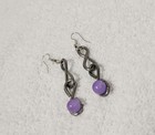 Handmade Steel Infinity Earrings With Nested Deep Purple Color Bead Dangle Drops