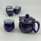 8-piece Cobalt Blue With Gold Floral Pattern Teapot And Cup Set From Taiwan